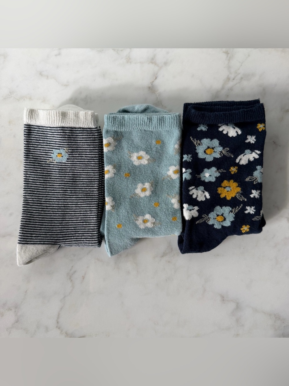 NWOT Waitrose & Partners Navy Ditsy & Stripe Ankle High Socks, 3 pack